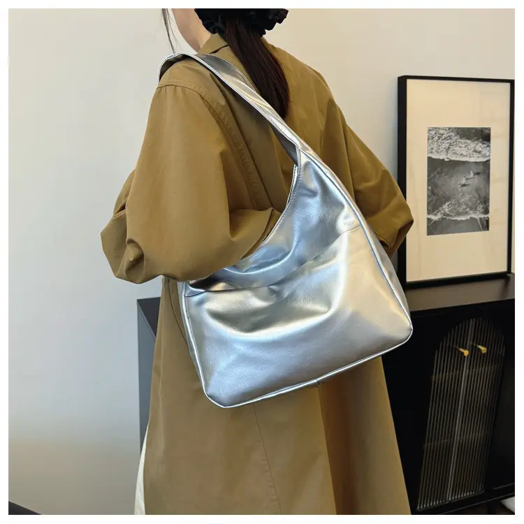Silver Textured Large Capacity Shoulder Bag for Women — feature 15