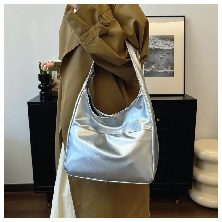 Silver Textured Large Capacity Shoulder Bag for Women — feature 16