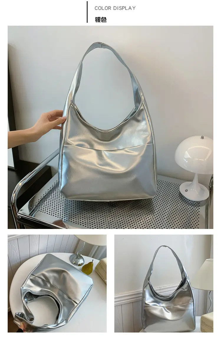 Silver Textured Large Capacity Shoulder Bag for Women — feature 29