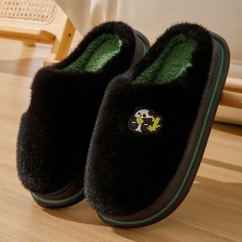 2026 New Panda Cotton Slippers for Men, Autumn and Winter Thick-Soled Warm Couple's Warm Fleece Cotton Slippers for Women, Suitable for Outdoor Wear