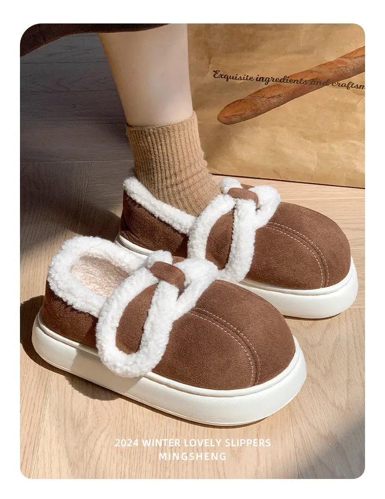New Retro Style All-inclusive Heeled Cotton Shoes Women's Winter Home fleece-lined Warmer Non-slip Yuetson Cotton Shoes for Outer Wear — feature 6