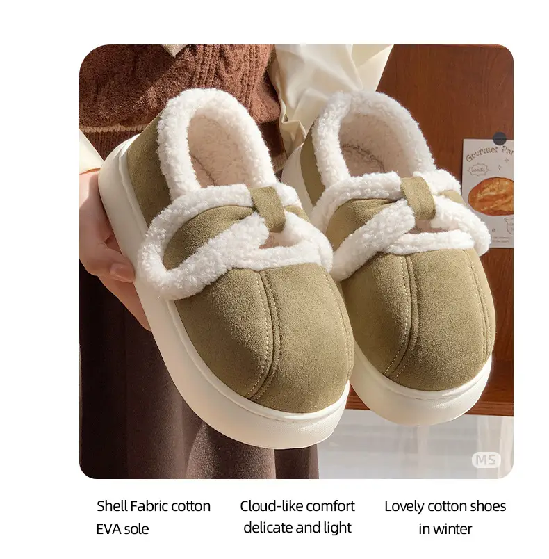New Retro Style All-inclusive Heeled Cotton Shoes Women's Winter Home fleece-lined Warmer Non-slip Yuetson Cotton Shoes for Outer Wear — feature 9