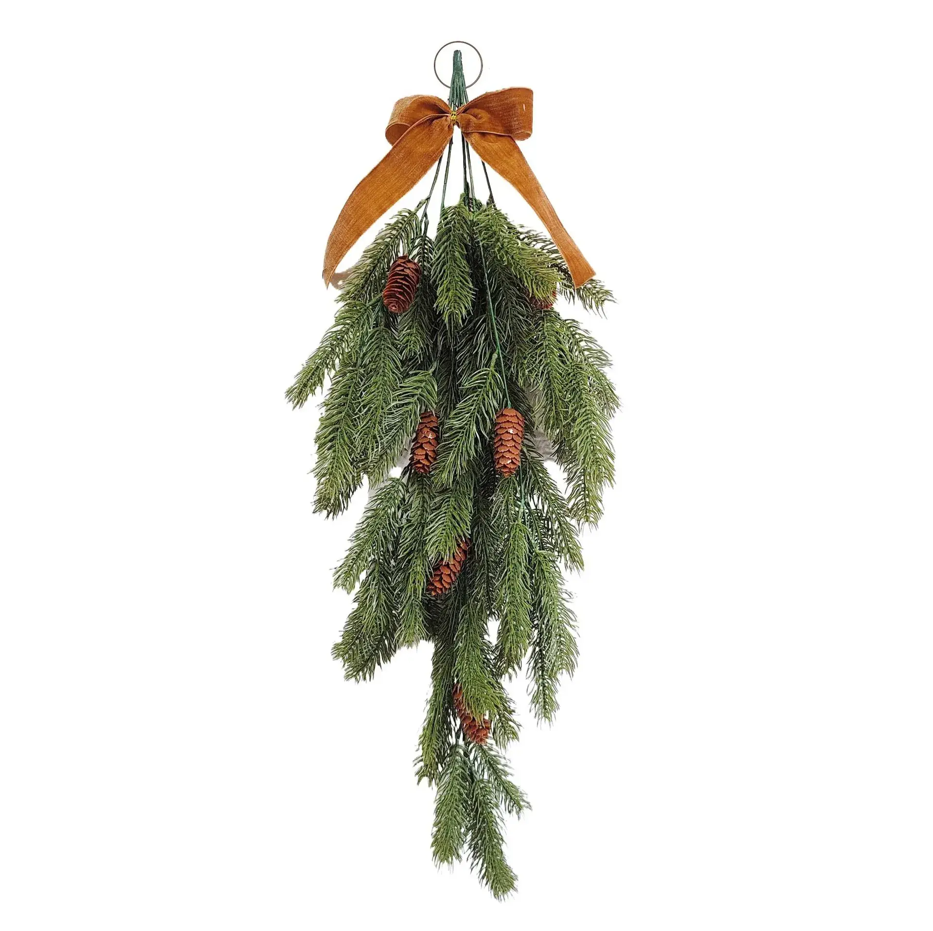 Pe Pine Needle Christmas Tree Garland with Velvet Bow - Image 4