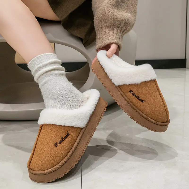 Suede Cotton Slippers for Women Autumn and Winter 2025 New Home Indoor Fleece-Lined Warm Furry Slippers for Men Winter - Image 19