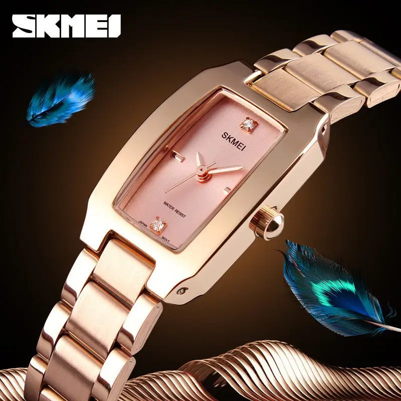 Skmei Light Gold Rectangular Quartz Watch for Women