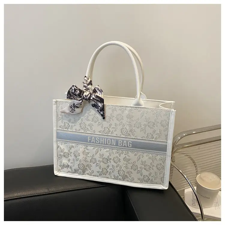Silver Embroidered Women's Large Shoulder Bag 2024 - Image 3
