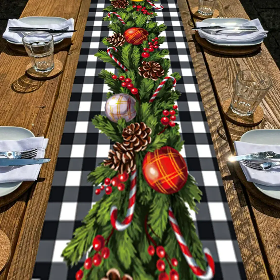 Christmas Table Runner Runner Plaid Anti-Fouling - Image 15