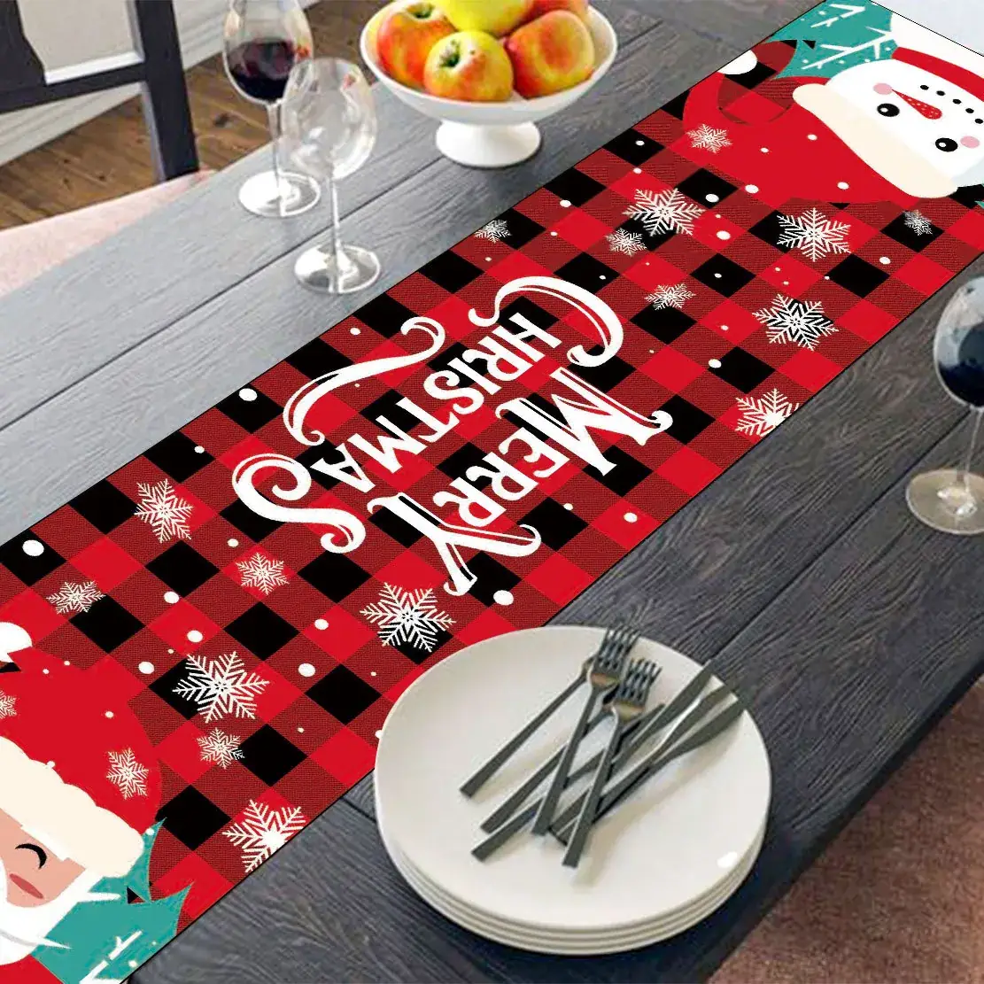 Christmas Table Runner Runner Plaid Anti-Fouling — feature 10