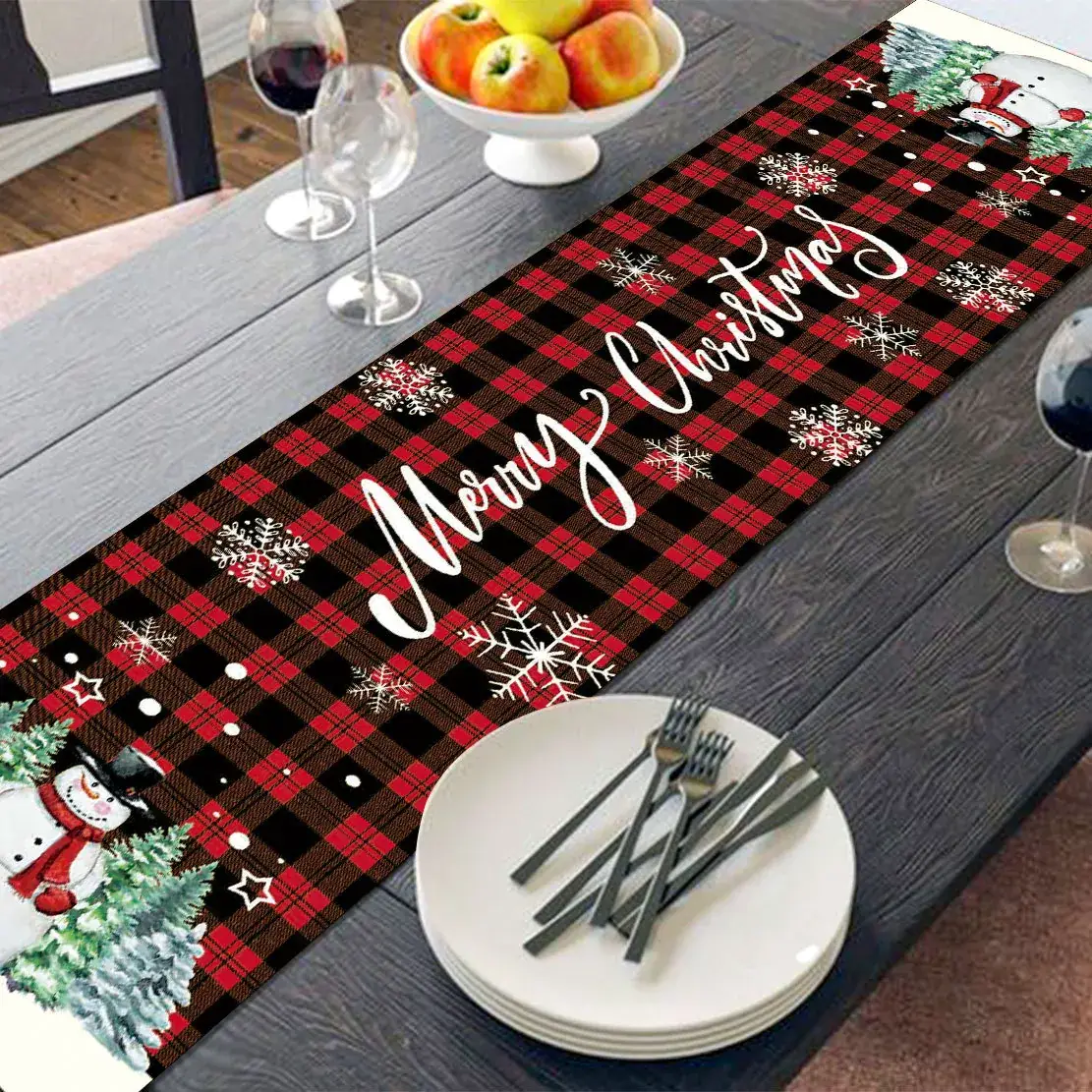 Christmas Table Runner Runner Plaid Anti-Fouling — feature 11