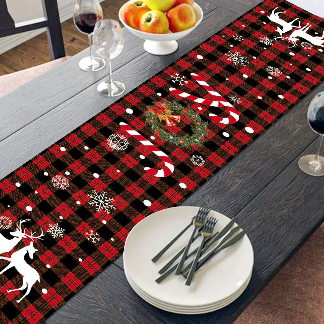 Christmas Table Runner Runner Plaid Anti-Fouling — feature 12