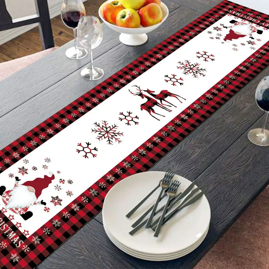 Christmas Table Runner Runner Plaid Anti-Fouling — feature 15