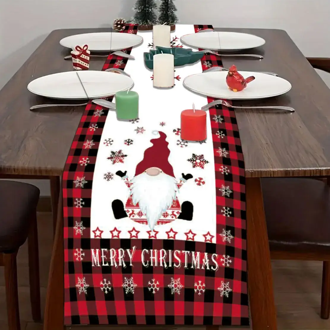 Christmas Table Runner Runner Plaid Anti-Fouling — feature 3