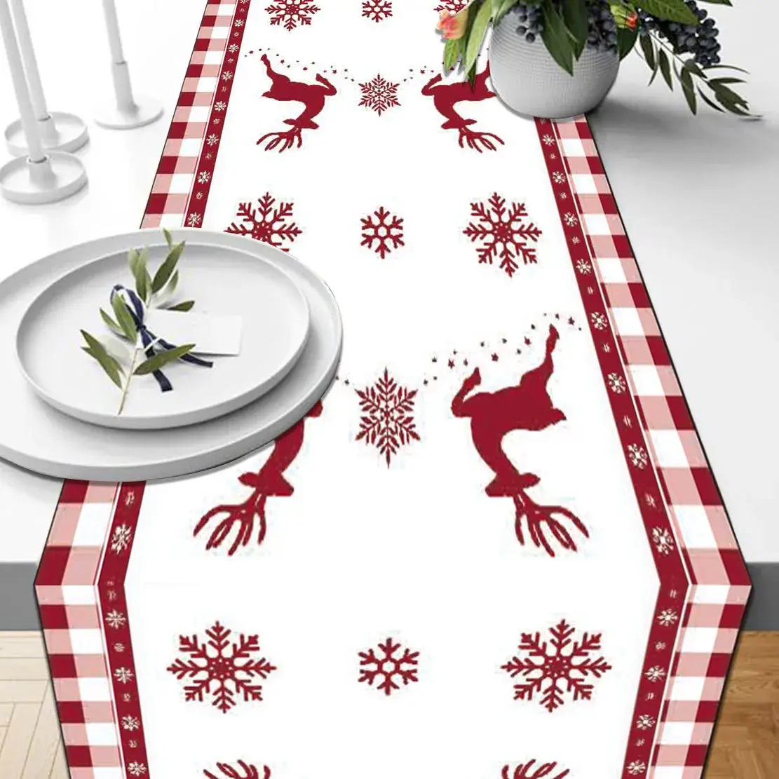Christmas Table Runner Runner Plaid Anti-Fouling — feature 5