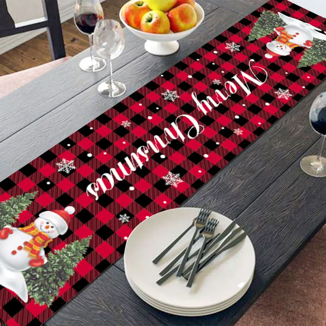 Christmas Table Runner Runner Plaid Anti-Fouling — feature 8