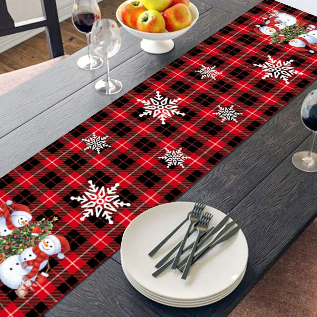 Christmas Table Runner Runner Plaid Anti-Fouling — feature 9