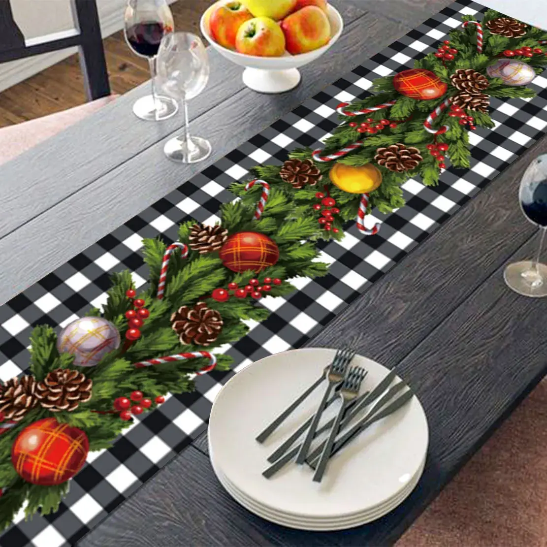 Christmas Table Runner Runner Plaid Anti-Fouling - Image 2