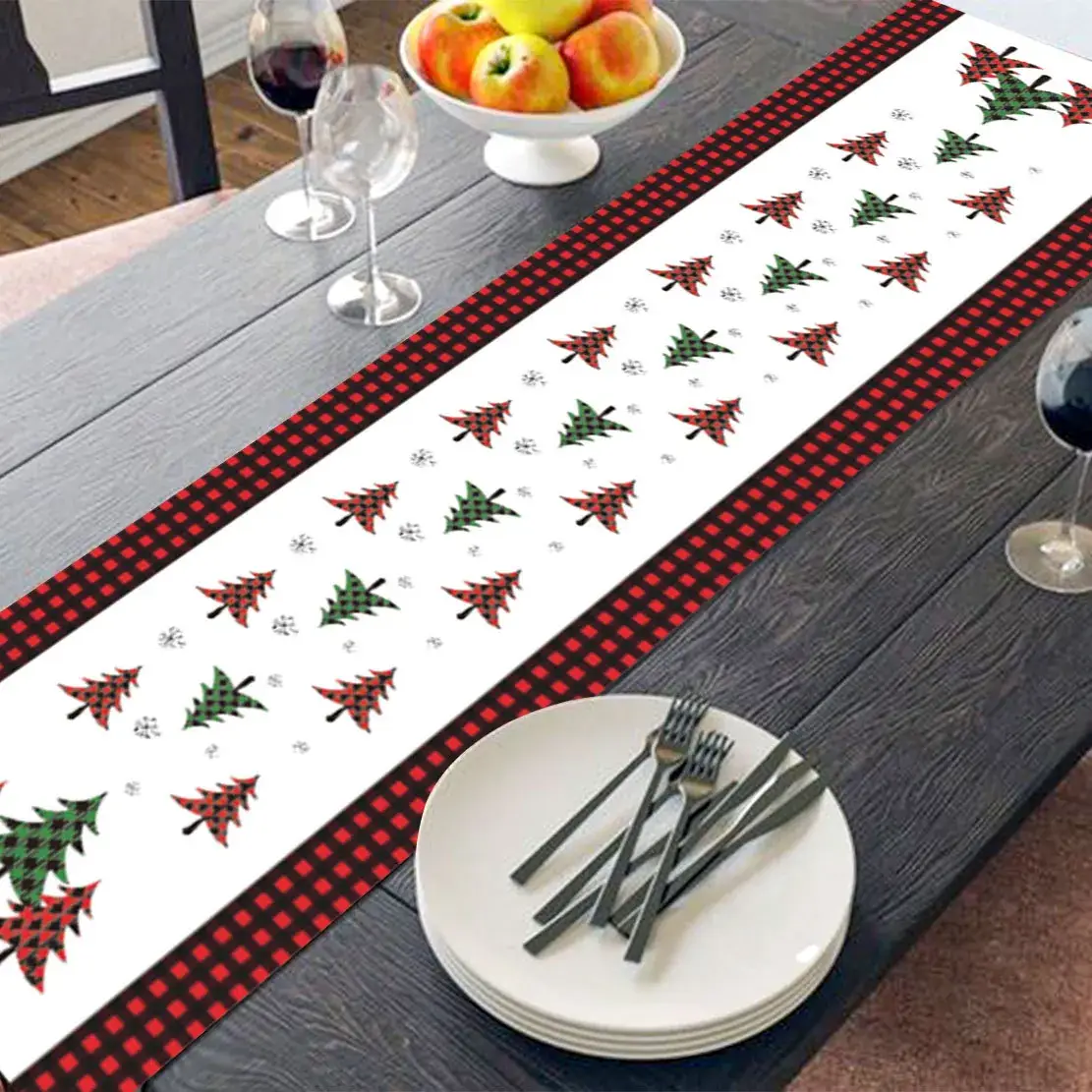 Christmas Table Runner Runner Plaid Anti-Fouling - Image 9