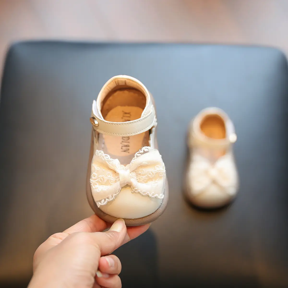 Baby Girl Bow Shoes Cream 1-2Yrs Soft Bottom