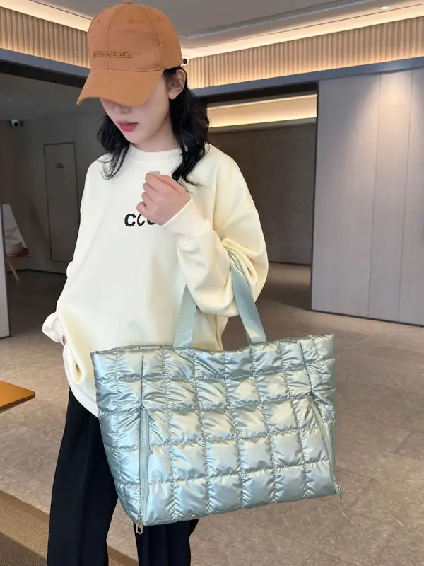 Pearlescent Quilted Shoulder Bag for Women - Image 8