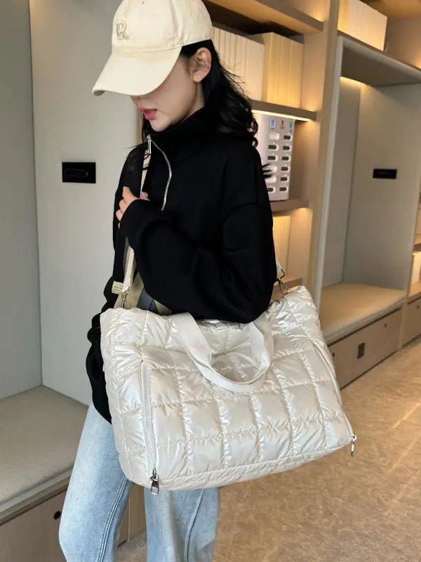Pearlescent Quilted Shoulder Bag for Women - Image 9