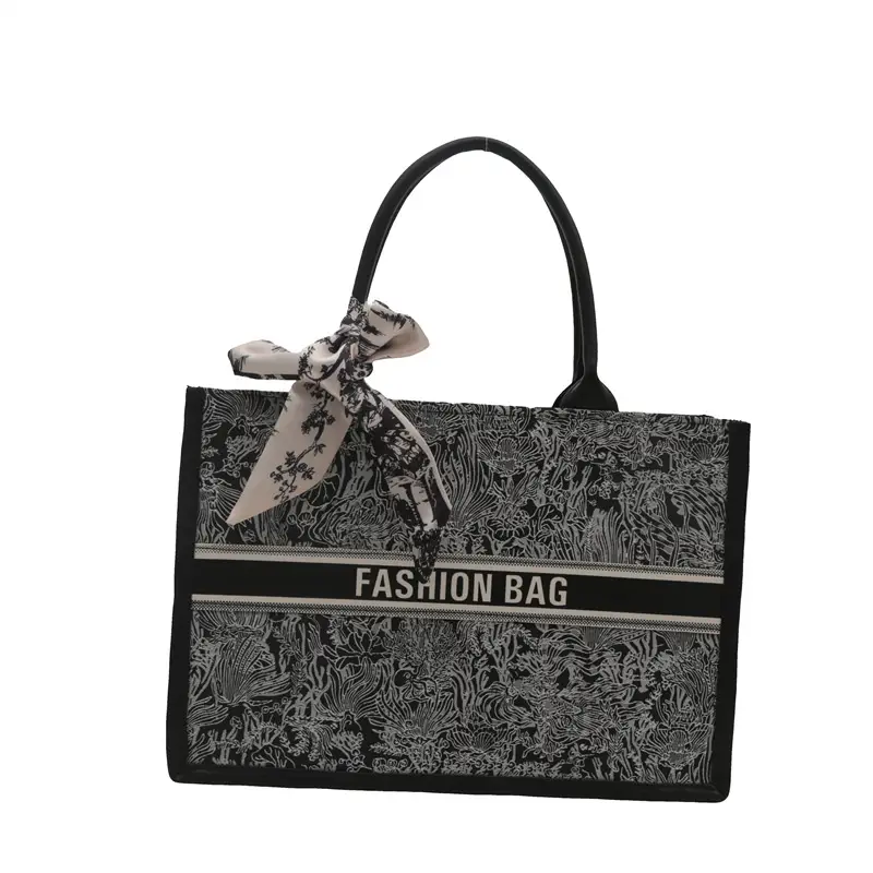 Women Embroidered Tote Bag Black 2024 - Image 9