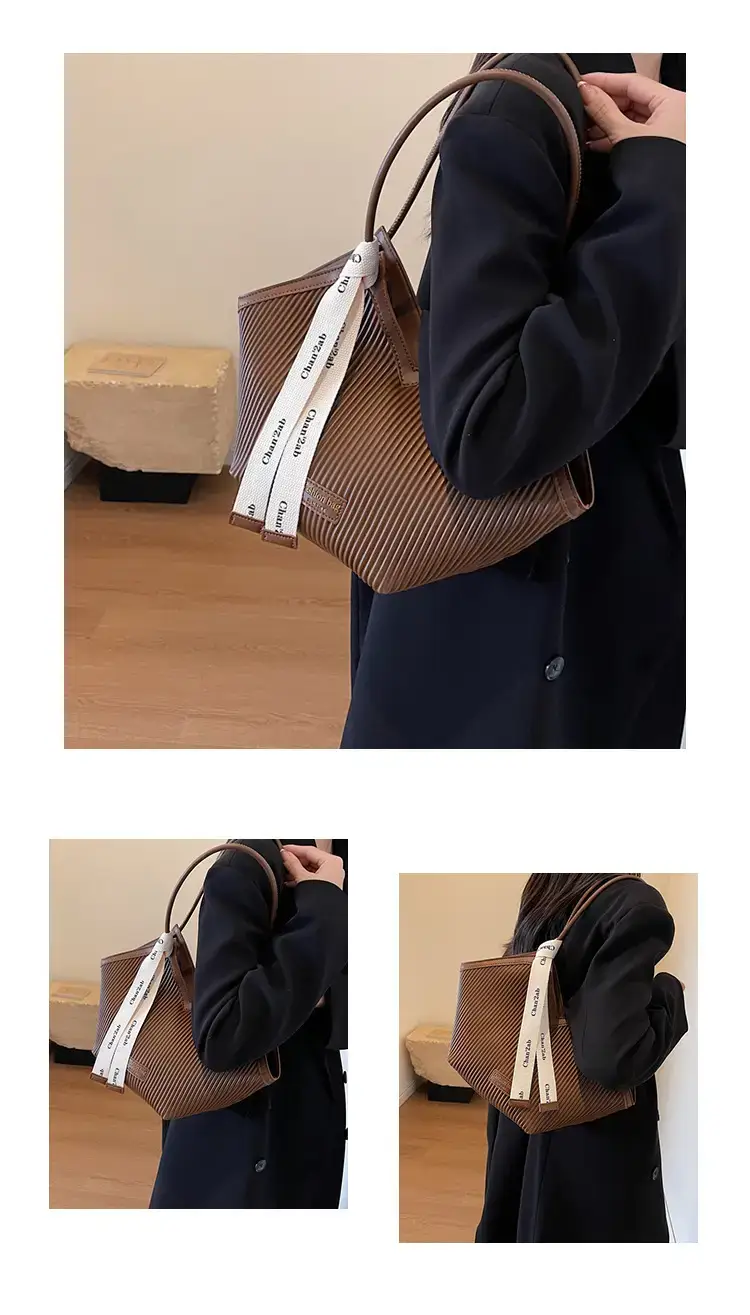 Women's Large Capacity Tan Tote Bag with Brown Handles — feature 9