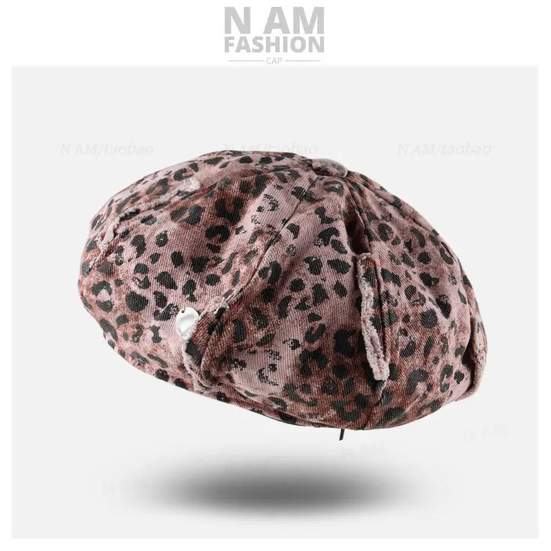 American Retro Leopard Print Forward Hat for Women
