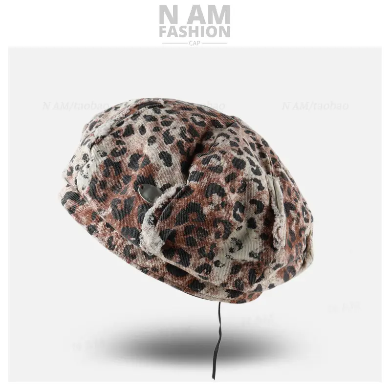 American Retro Leopard Print Forward Hat for Women