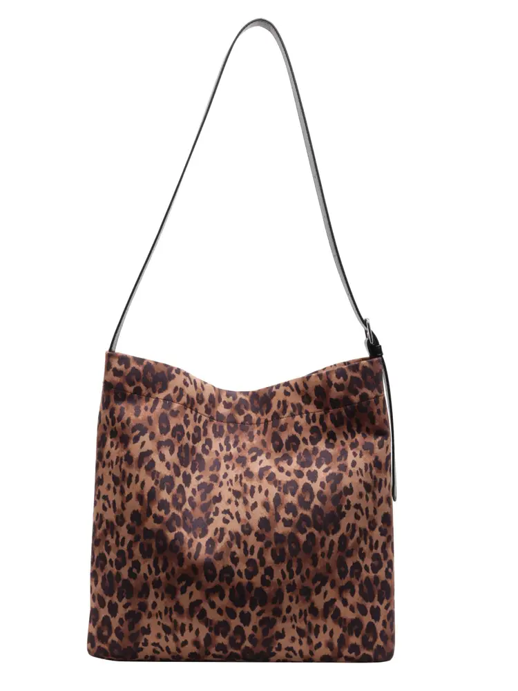 Women's Leopard Leather Shoulder Bag Large Brown - Image 9