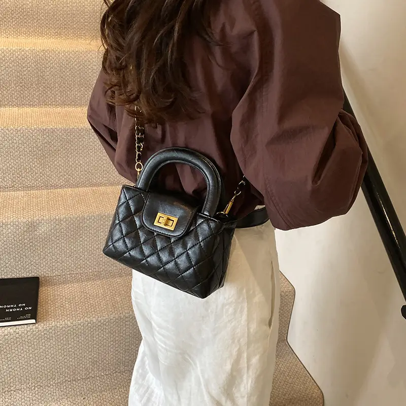 Brown Quilted Chain Shoulder Bag for Women - Image 8