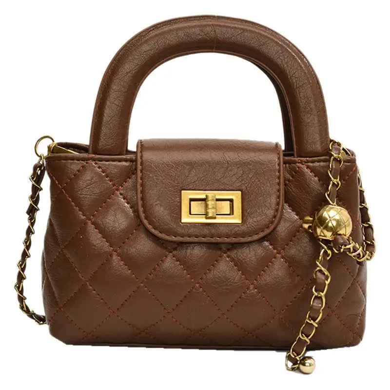 Brown Quilted Chain Shoulder Bag for Women - Image 9