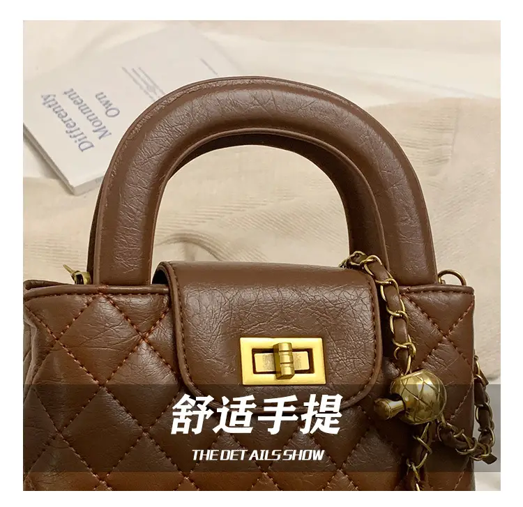 Brown Quilted Chain Shoulder Bag for Women — feature 12