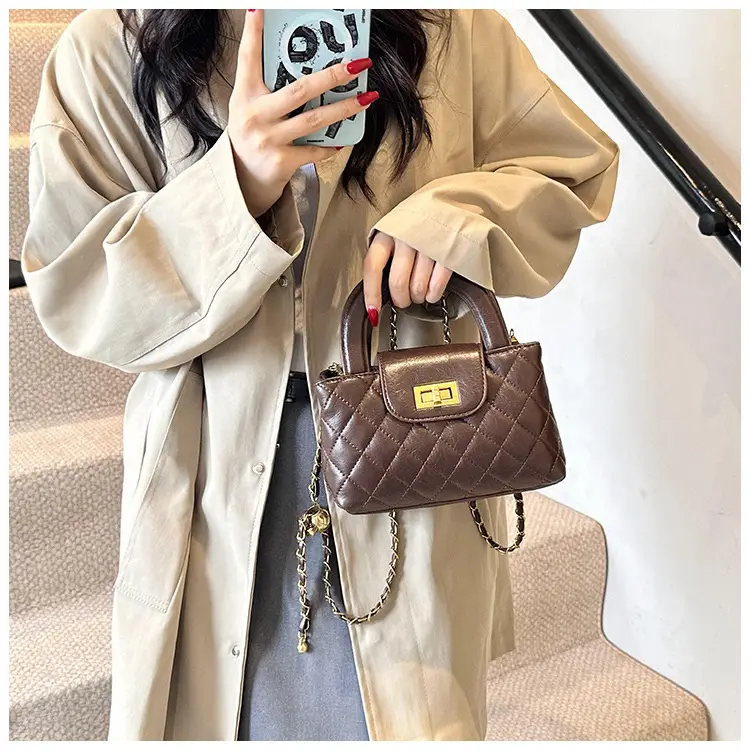 Brown Quilted Chain Shoulder Bag for Women — feature 15