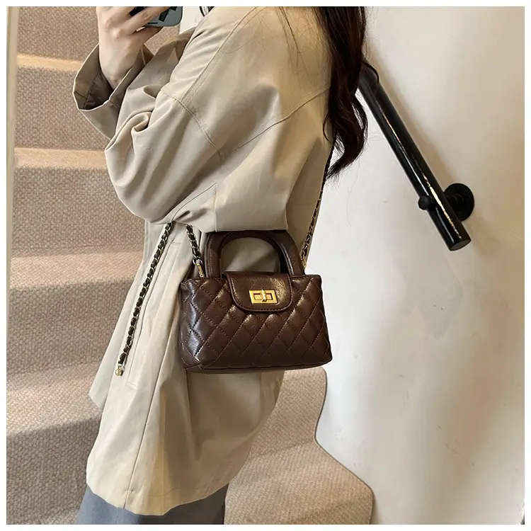 Brown Quilted Chain Shoulder Bag for Women — feature 19