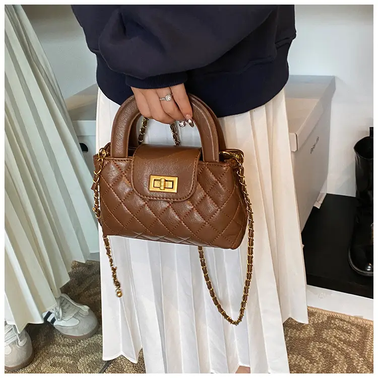 Brown Quilted Chain Shoulder Bag for Women — feature 25
