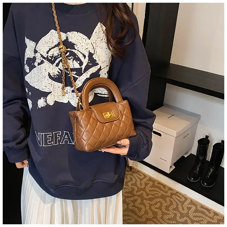 Brown Quilted Chain Shoulder Bag for Women — feature 26