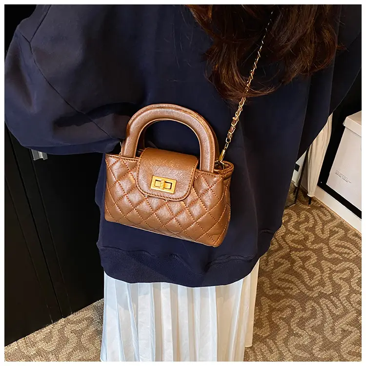 Brown Quilted Chain Shoulder Bag for Women — feature 27