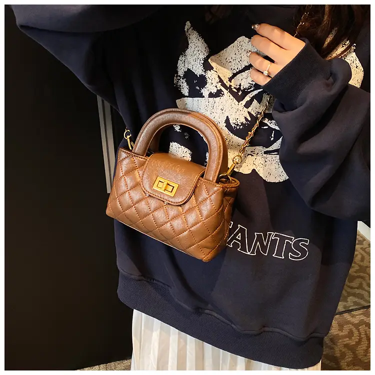 Brown Quilted Chain Shoulder Bag for Women — feature 28