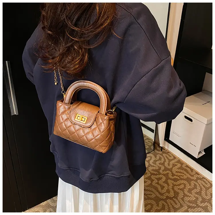 Brown Quilted Chain Shoulder Bag for Women — feature 29