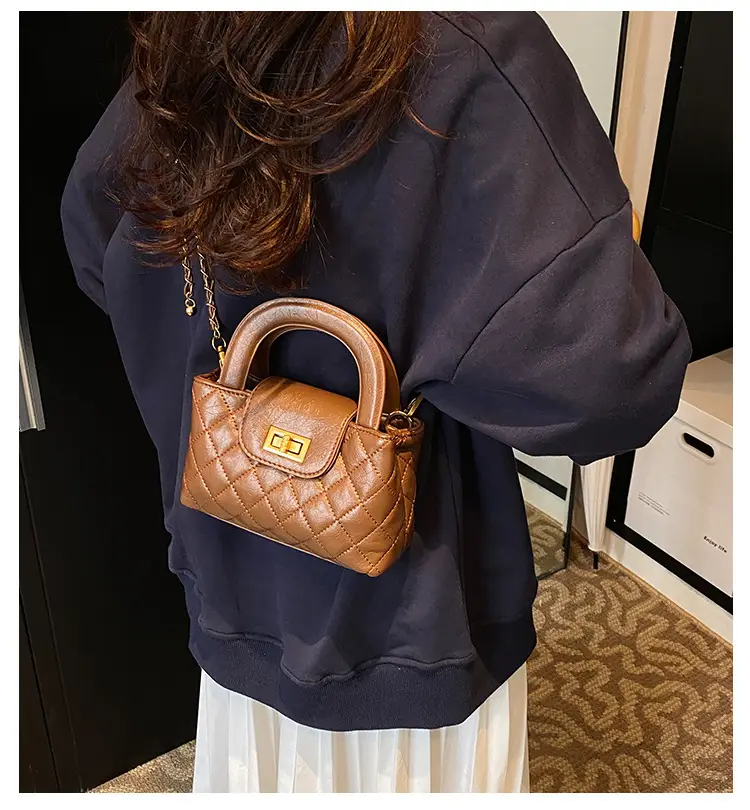Brown Quilted Chain Shoulder Bag for Women — feature 3