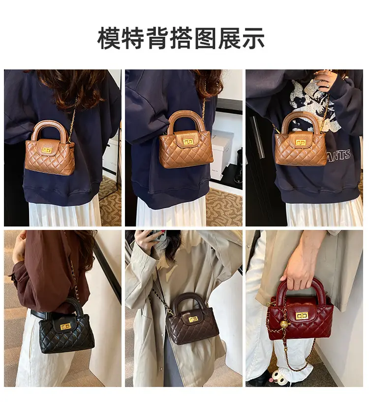 Brown Quilted Chain Shoulder Bag for Women — feature 4