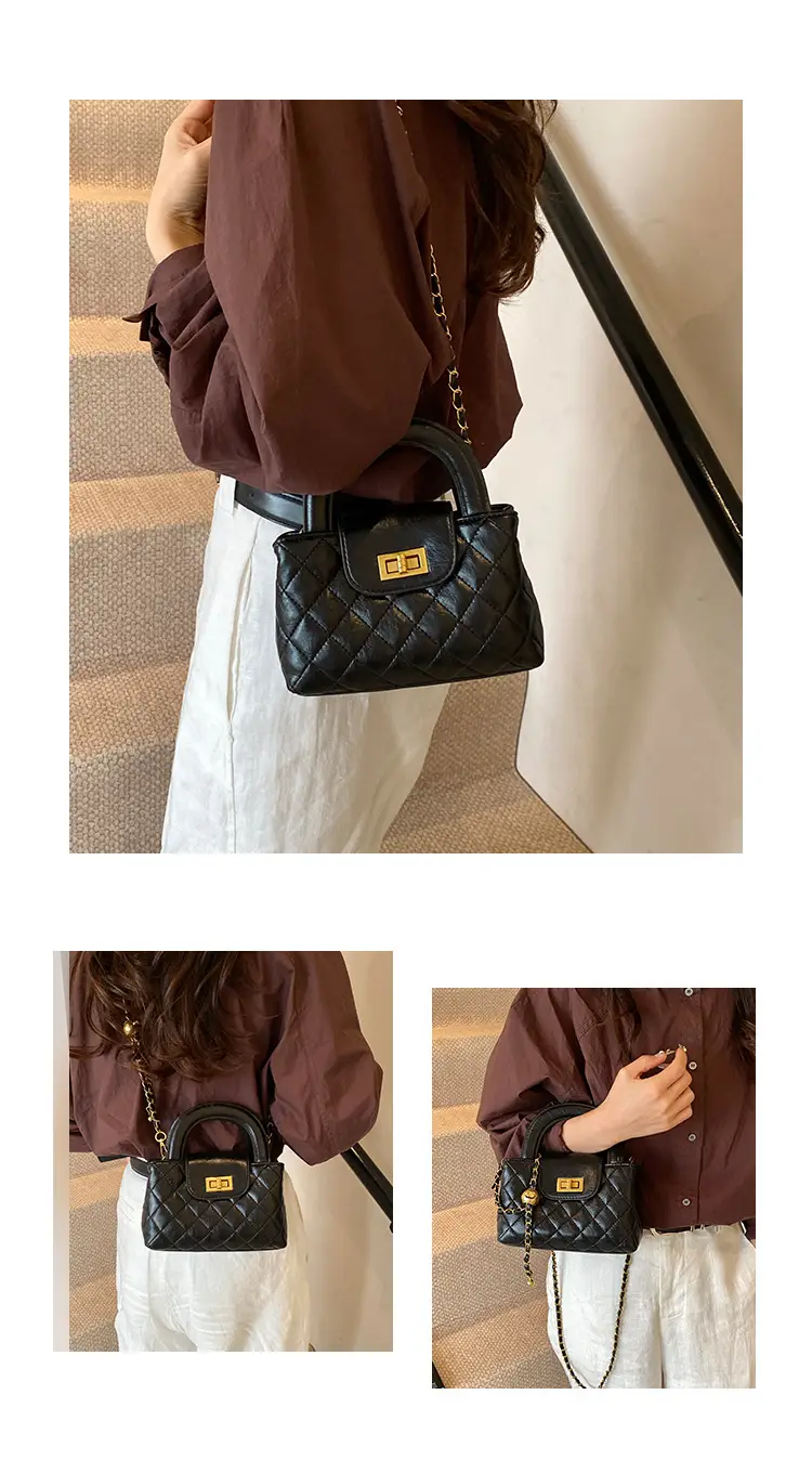 Brown Quilted Chain Shoulder Bag for Women — feature 5