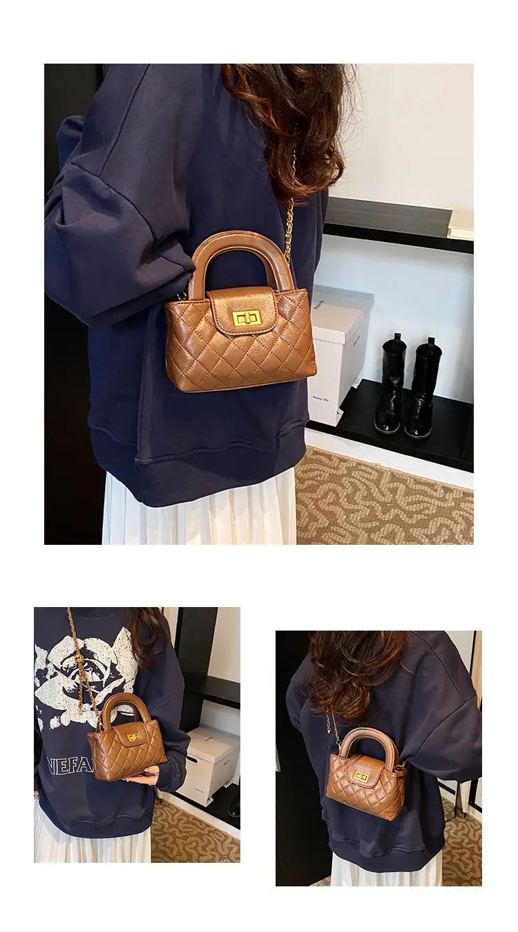 Brown Quilted Chain Shoulder Bag for Women — feature 6