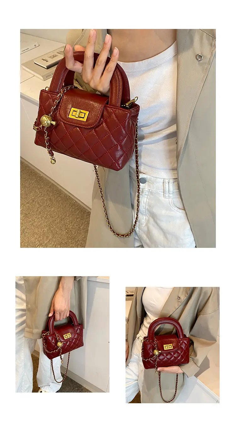 Brown Quilted Chain Shoulder Bag for Women — feature 7