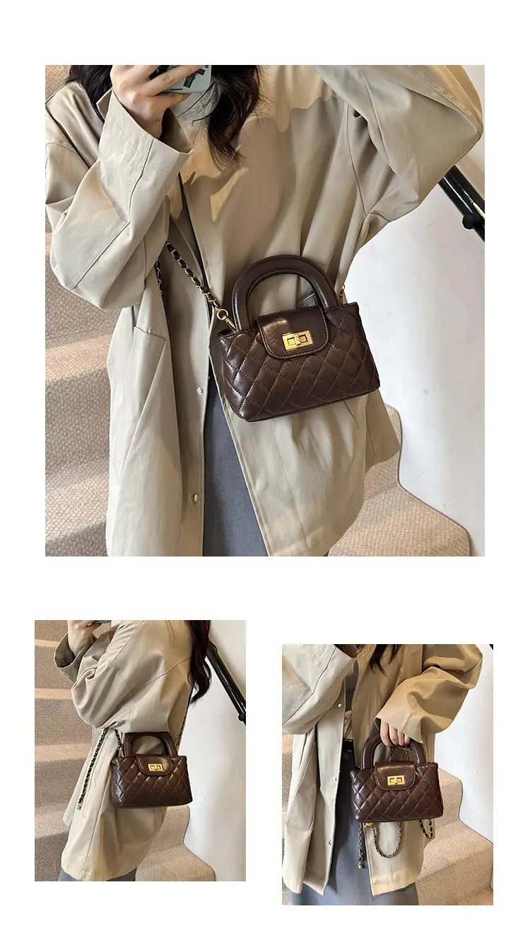 Brown Quilted Chain Shoulder Bag for Women — feature 8