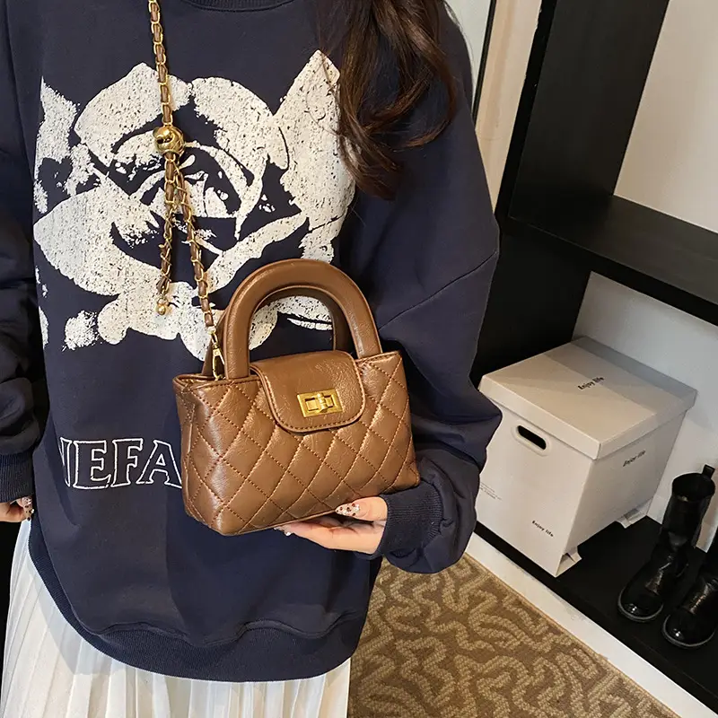 Brown Quilted Chain Shoulder Bag for Women - Image 4