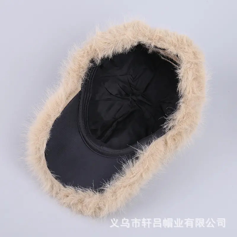 Winter Plush Baseball Cap Women Warm Cold-proof Black White - Image 6