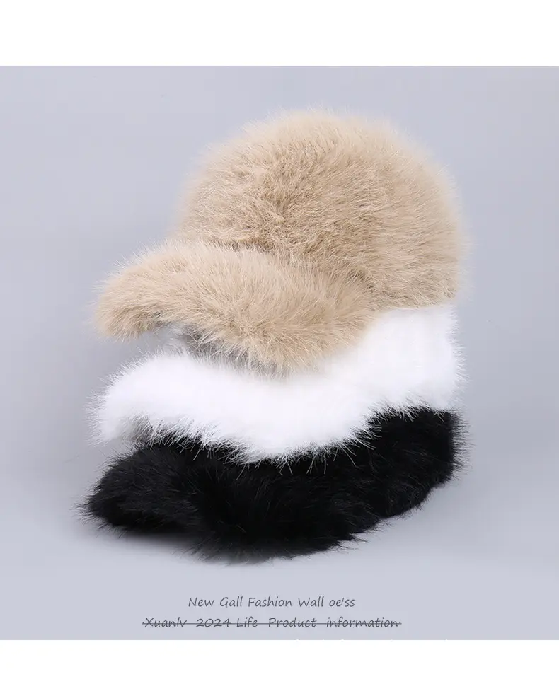 Winter Plush Baseball Cap Women Warm Cold-proof Black White — feature 33