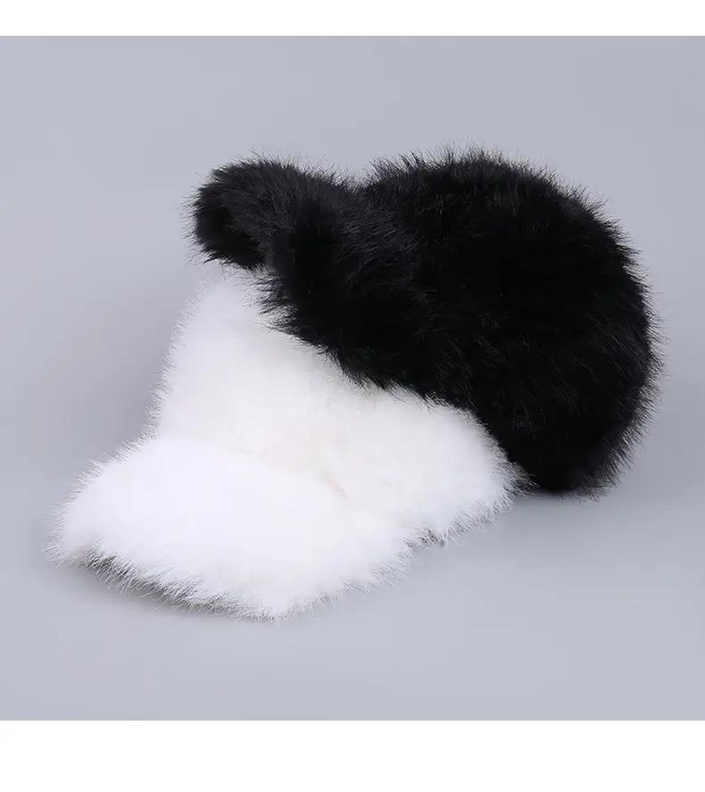 Winter Plush Baseball Cap Women Warm Cold-proof Black White — feature 36