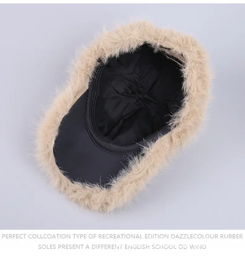 Winter Plush Baseball Cap Women Warm Cold-proof Black White — feature 41